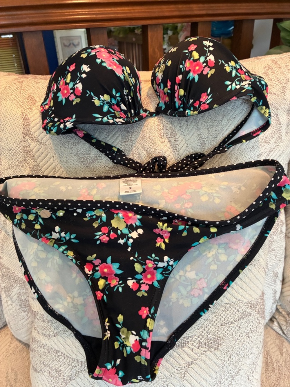 Venus Black Floral Bikini Set with Pink & Turquoise Flowers